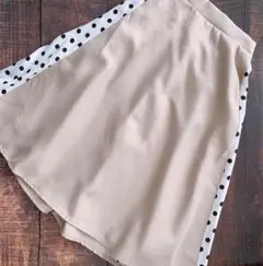 キッズ ベージュ × ドット ミモレ スカート  切替 フレア 130