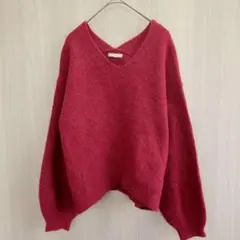 レディース トップス ニット セーター アルパカ 羊毛 ピンク ボリューム袖 M