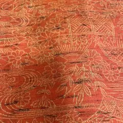 オレンジ色 花柄 ウール着物
