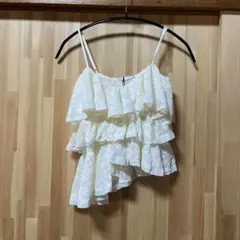 おばりぼ限定 ZARA レースフリルキャミソール ホワイト Sサイズのサムネイル