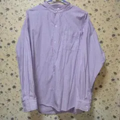 オーバーサイズ 紫白ストライプ ボタンダウンシャツ Lサイズ