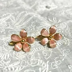 花デザイン ピンク ゴールド イヤリング