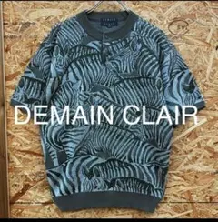 DEMAIN CLAIR 半袖 サマーニット 総柄 個性派 古着 カーキ系 L