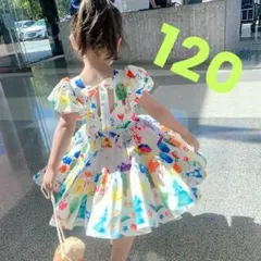 ☆大人気商品 子供 海外風ワンピース アート 120