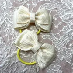 アイボリーリボンヘアゴム（イエロー）