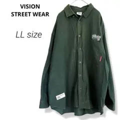 VISION STREET WEAR ダークグリーン 刺繍入りカジュアルシャツ