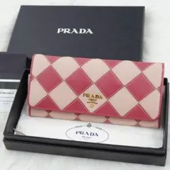 ほぼ未使用品　箱付き　PRADA プラダ　長財布　メタルロゴ　ピンク
