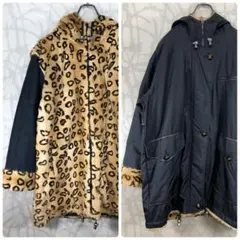 リバーシブル　ヒョウ柄フリースジャケット フード付き　レオパード　ナイロン R