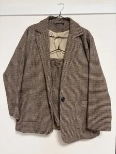 ブラウン チェック柄 オーバーサイズジャケットとショートパンツ セットアップ