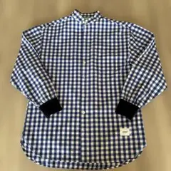 バンドカラー　ブルーギンガムチェックシャツ