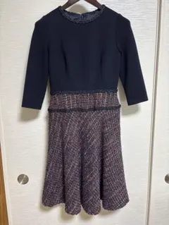 ANAYI アナイ ミックスツイード 切替ワンピース 38 上品 日本製