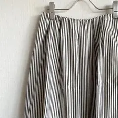Portcros ひざ丈フレアスカート ボリュームスカート ストライプ 裏地付き