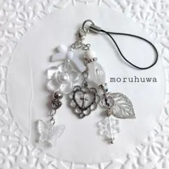 ビーズ キーホルダー ストラップ ハンドメイド y2k クリア×ホワイト