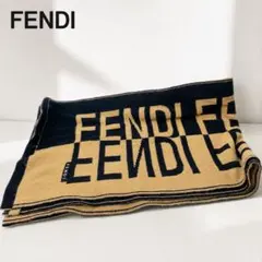 FENDI マフラー チェック柄 ロゴ ネイビー - メルカリ
