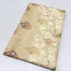 C 唐織 草木染 龍の地模様に蝶 ベージュ色系 正絹 六通 名古屋帯 O203