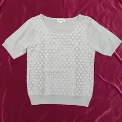 【SOUP】サマーニット 9号 M ライトブルー レース切り替え 上品