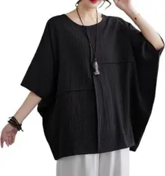 ❣️新品✨フリーサイズ❣️ブラウス レデイース 七分袖 大きいサイズ 黒