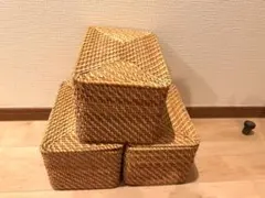 無印良品 重なるラタン長方形ボックス フタ付き3個セット