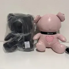 クマ型ぬいぐるみ 黒 ピンク チェーン付き　セット
