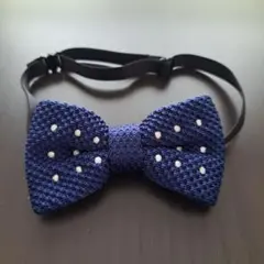 ネイビー ドット模様 ニット 蝶ネクタイ