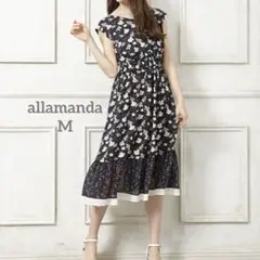 【美品】 allamanda(アラマンダ) 花柄フレンチスリーブワンピース M