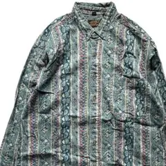 80s 90s USA製 Eddie Bauer 総柄 長袖シャツ