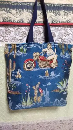 サボテン柄ジャガード織トートバッグ