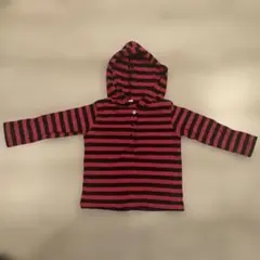 赤と黒のストライプ フード付きトップス