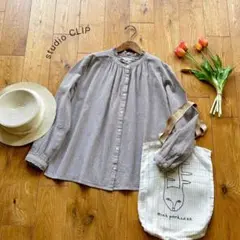 スタディオクリップ＊千鳥チェック柄 フリル衿 長袖ブラウス ブラウン羽織りにも◎