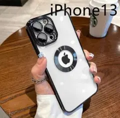 iPhone13　クリアケース　メッキ加工　シンプル　おしゃれ　ブラック