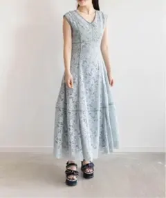 ランダ　総レース裾スカラップマキシワンピース　26