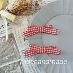 【再販】赤 リボン ベビーキッズリボン ヘアクリップ 2点セット9