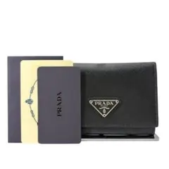 極美品 プラダ ロゴプレート サフィアーノ カードケース 名刺入れ ブラックのサムネイル