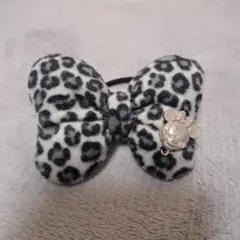 ヒョウ柄　リボン　ヘアゴム　ミニー　グレー