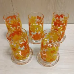 昭和レトロ 花柄 グラス コースター 5個セット