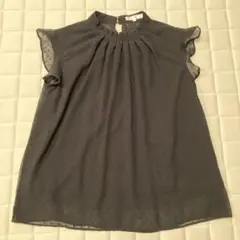grove ドット柄 フリル袖ブラウス L 黒