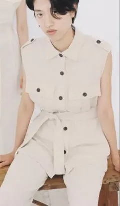 ZARAリネンベルト付きロング丈ベスト