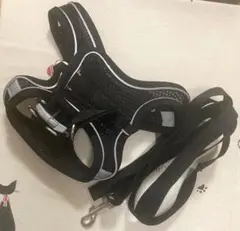 新品　犬用ハーネス リードセット ブラック メッシュ 反射材付き