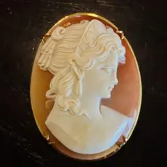美品 ★ 美しい 女性像 シェルカメオ 枠付き ブローチ ペンダントトップ