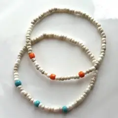 【メルカリ便】ネイティブ ハンドメイド ベージュブレスレット ブルー/オレンジ