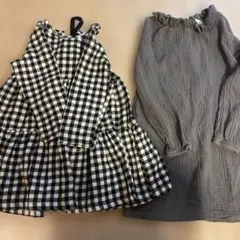 Senkei 黒白チェック柄とグレーのワンピース2点セット