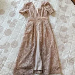 リリーブラウンレイヤード刺繍チュールレースワンピースドレス