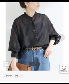 美品　Simplicite オーガンディクロップシャツ　黒のサムネイル