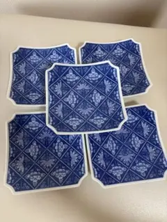 新品未使用　香蘭社　格子菊牡丹 5枚　四方小皿　昭和　ビンテージのサムネイル
