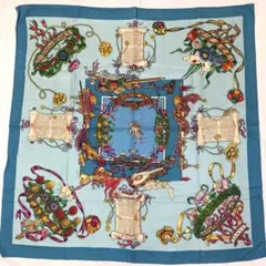 希少柄 GUCCI グッチ 大判スカーフ 花柄 エメラルドブルー