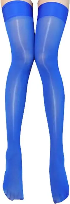 040 光沢 ガーターストッキング ニーハイ 美脚 セクシー（ブルー）