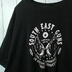 アメリカ古着 GILDAN アメリカ国旗 ピストル Tシャツ 2XL 黒