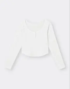 新品未使用 GU ホワイト 長袖 ヘンリーネック Tシャツ L