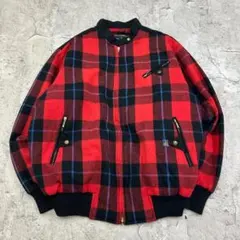 90s　ストリート　タータン　トップス　長袖　ブルゾン　古着　レッド他　XL