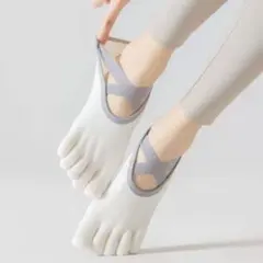 필라테스 요가 양말 크로스 스트랩 화이트 미끄럼 방지 부착